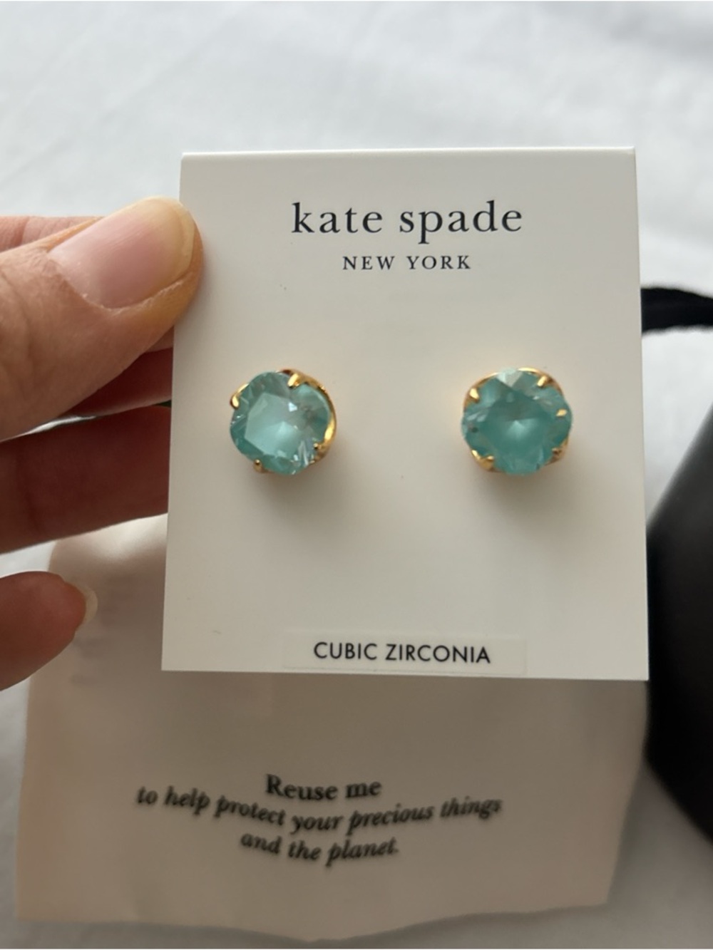 kate spade aqua cubic zirconia gold stud earrings